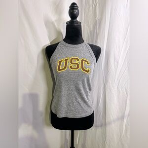 USC logo Grey Halter Crop Top Trojans Game Day Medium